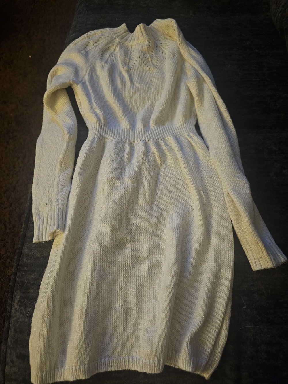 Cream Knit Long-Sleeve Sweater Dress